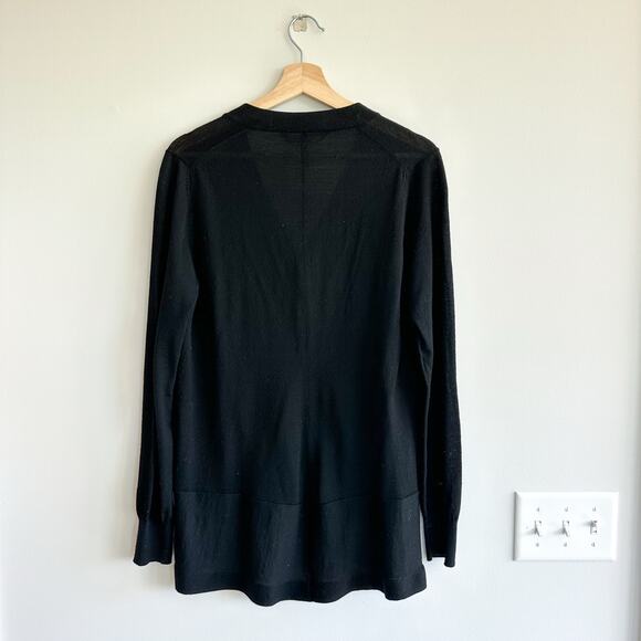 BCBGMAXAZRIA Merino Wool Round Hem Button Front V-Neck Cardigan Sweater Black S - Picture 2 of 8